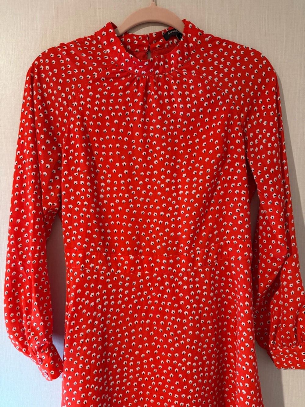 Banana Republic Red Long-Sleeve Floral Printed Shift‎ Dress 4 - Picture 3 of 6